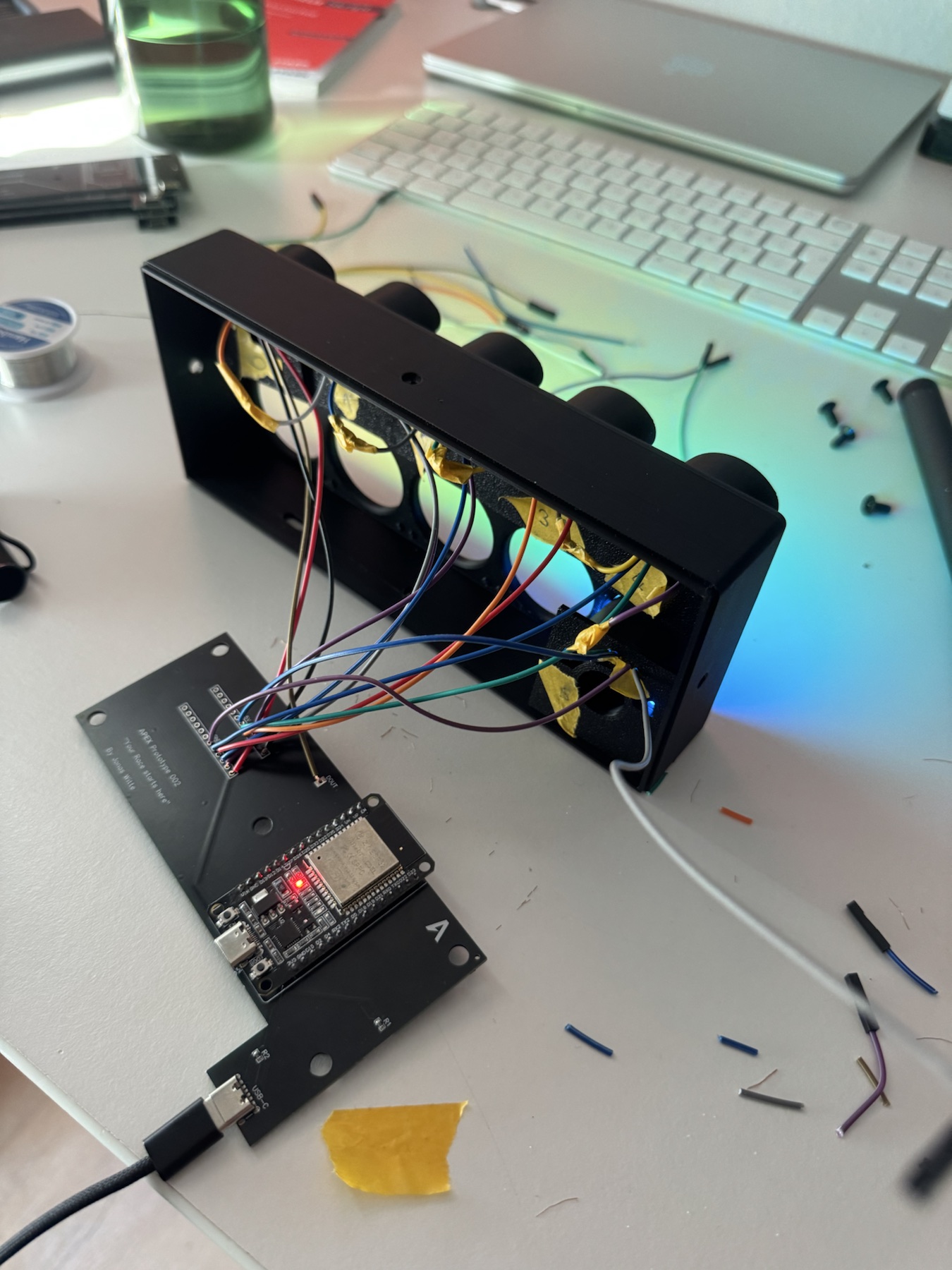 Wired APEX Start Light prototype with ESP32 development electronics
